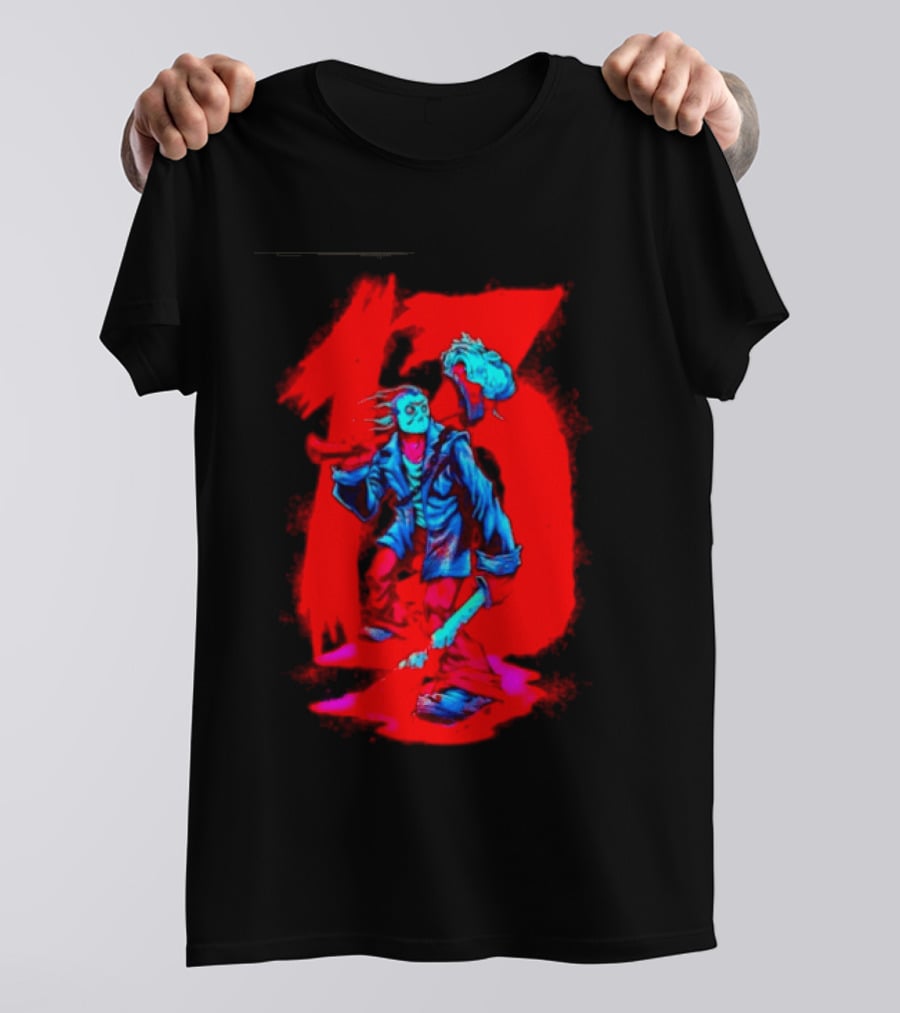 Jason Voorhees Friday The 13th Horror Movie Halloween Scary Mask Red T-Shirt