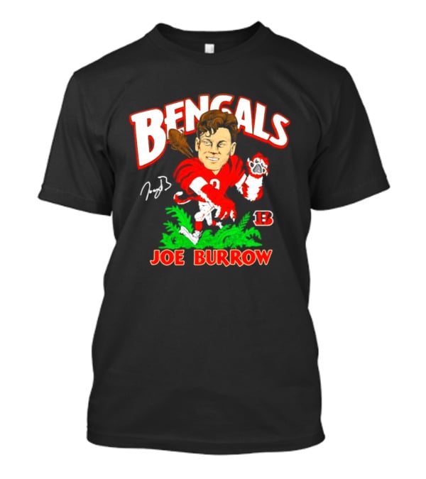 Bengals Joe Burrow Cartoon Signature B Football Player T-Shirt