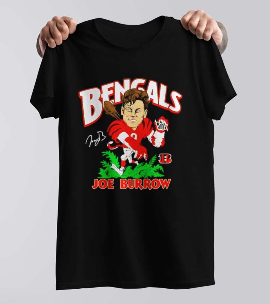 Bengals Joe Burrow Cartoon Signature B Football Player T-Shirt