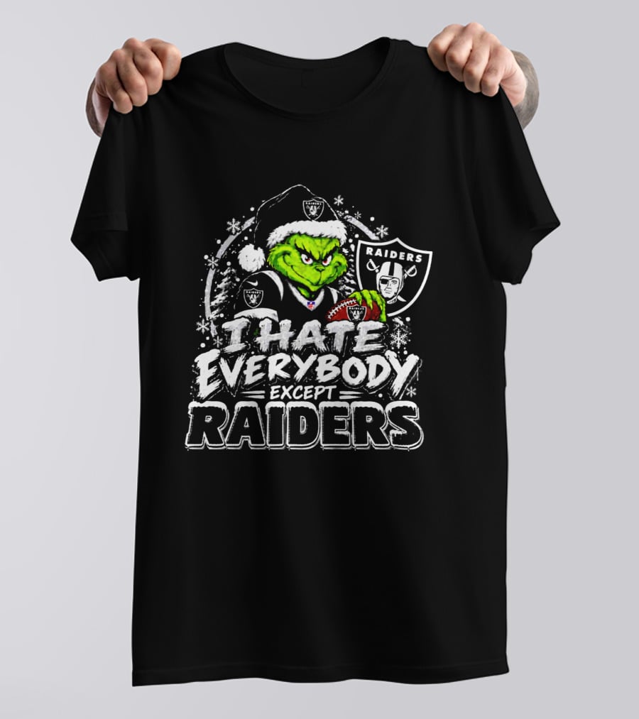 Las Vegas Raiders Grinch I Hate Everybody Except Raiders Fans Christmas Holiday T-Shirt