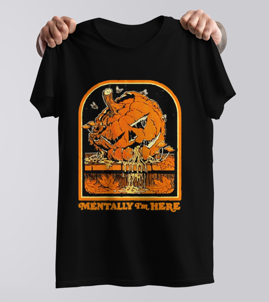 Rotten Pumpkin Halloween Mentally I'm Here Vintage Creepy Jack O' Lantern T-Shirt