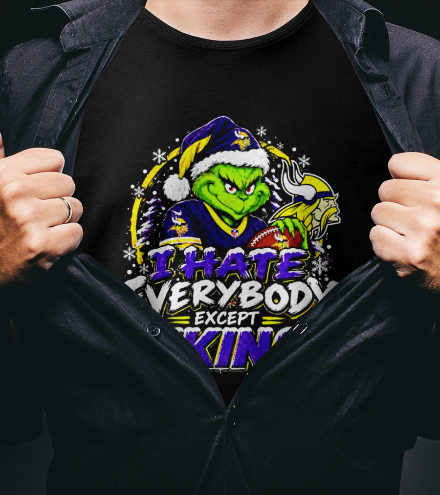 Minnesota Vikings Grinch I Hate Everybody Except Vikings Fans Christmas Holiday T-Shirt