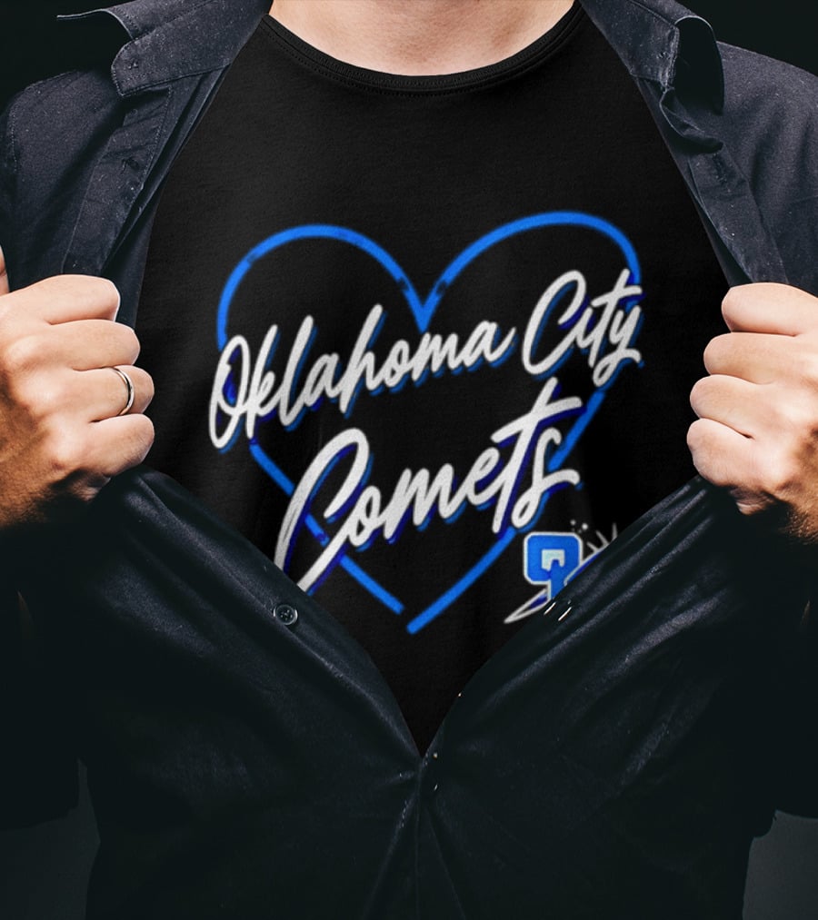 Oklahoma City Comets Heart OKC Blue Themed Team Spirit T-Shirt