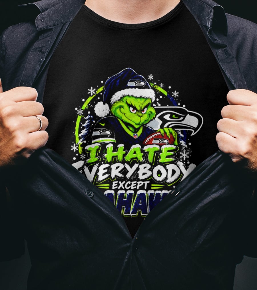 Seattle Seahawks Grinch I Hate Everybody Except Seahawks Holiday T-Shirt