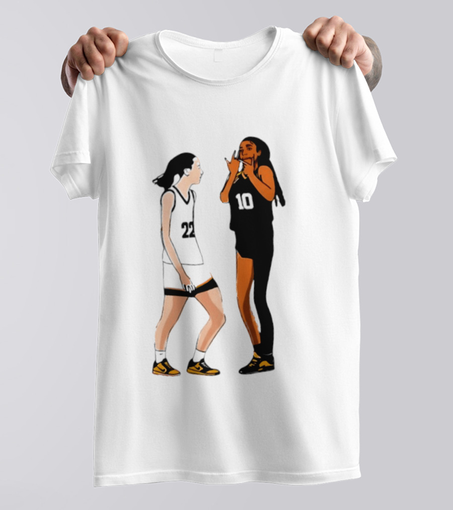 Caitlin Clark Angel Reese Iowa Hawkeyes LSU Tigers Basketball Rivalry Caricatures T-Shirt
