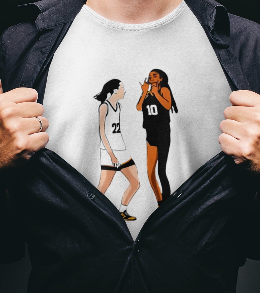 Caitlin Clark Angel Reese Iowa Hawkeyes LSU Tigers Basketball Rivalry Caricatures T-Shirt