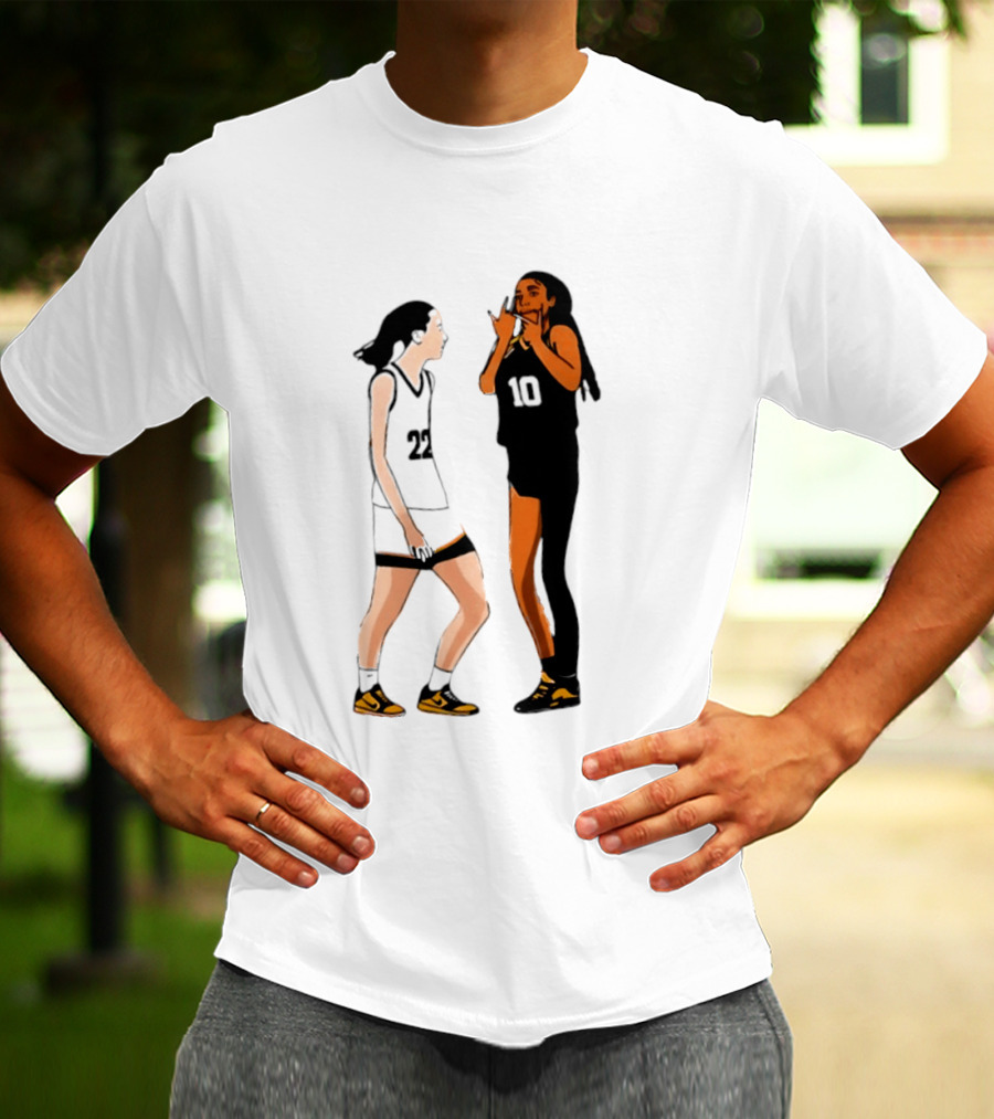 Caitlin Clark Angel Reese Iowa Hawkeyes LSU Tigers Basketball Rivalry Caricatures T-Shirt
