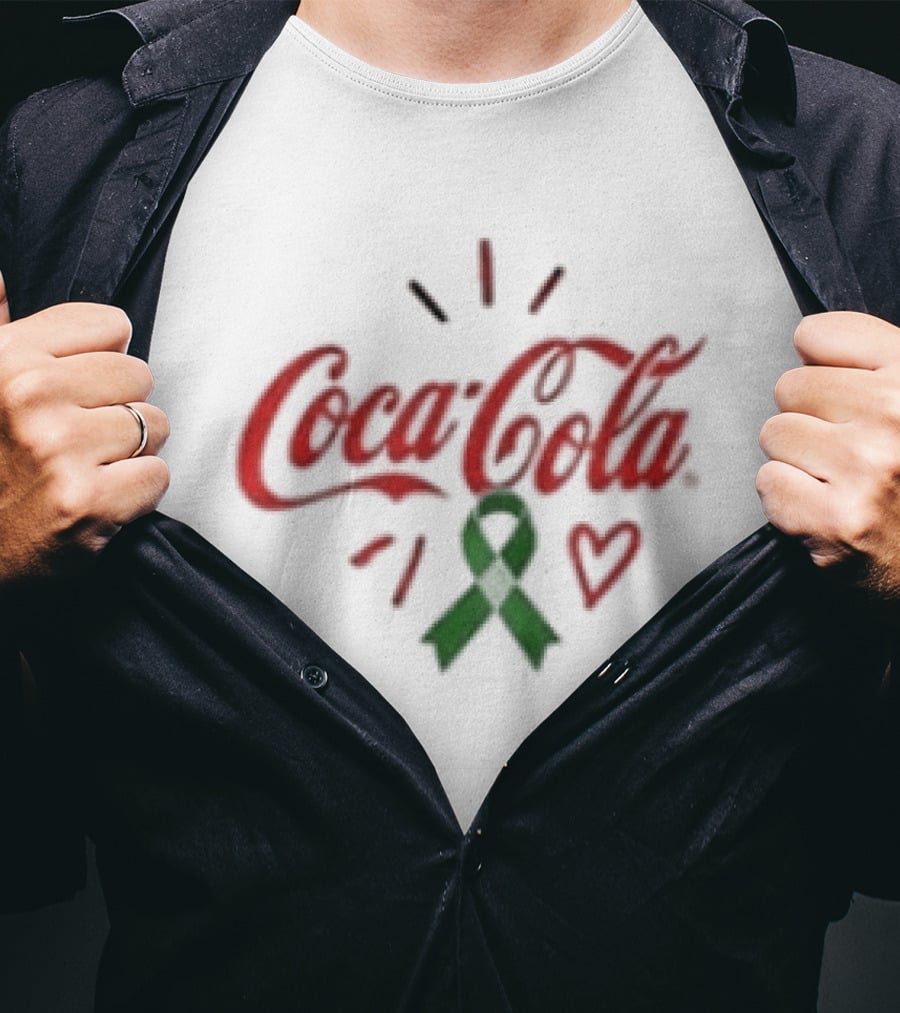 Coca Cola Green Ribbon Heart Mental Health Awareness T-Shirt
