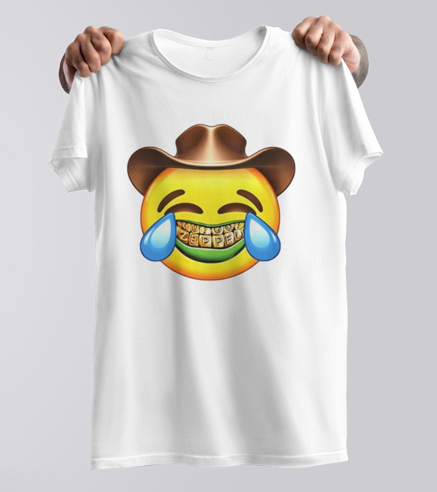 Emoji Green Guy Cowboy Tears Of Joy Zeppel Teeth Grills T-Shirt