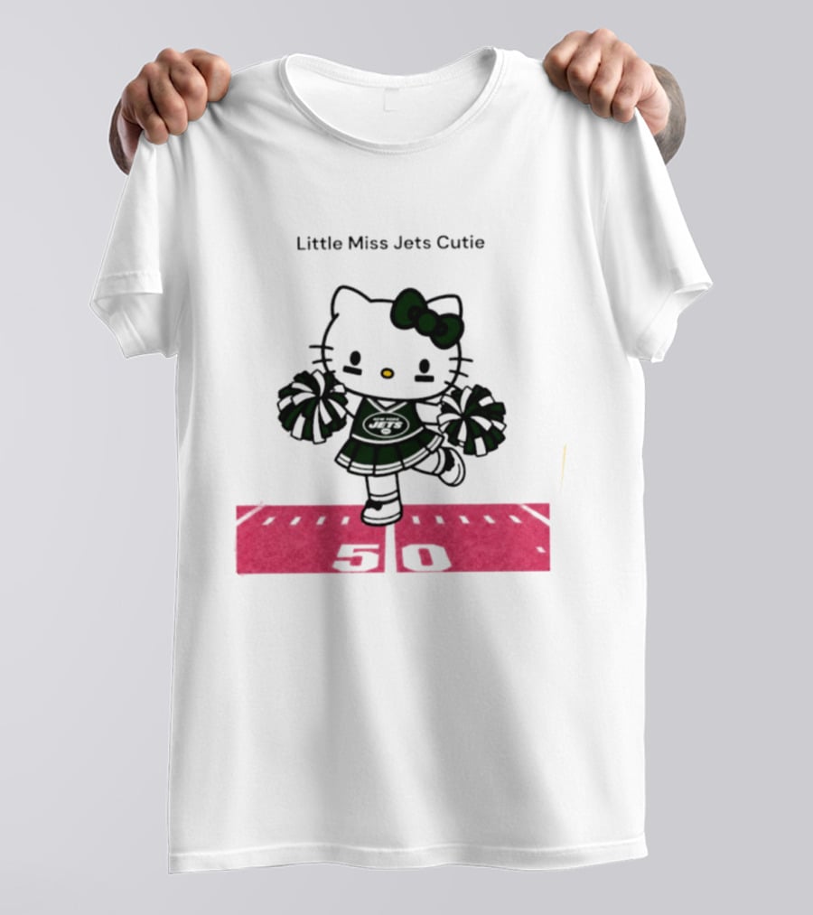 New York Jets Hello Kitty Little Miss Cutie Football Cheerleader On 50 Yard Line T-Shirt