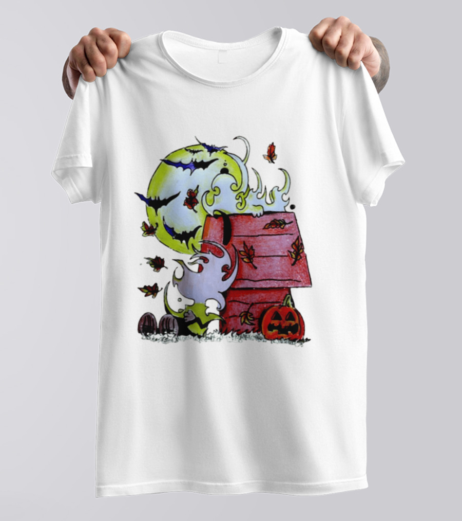 Snoopy Halloween Peanuts Moon Pumpkin Bats And Leaves T-Shirt