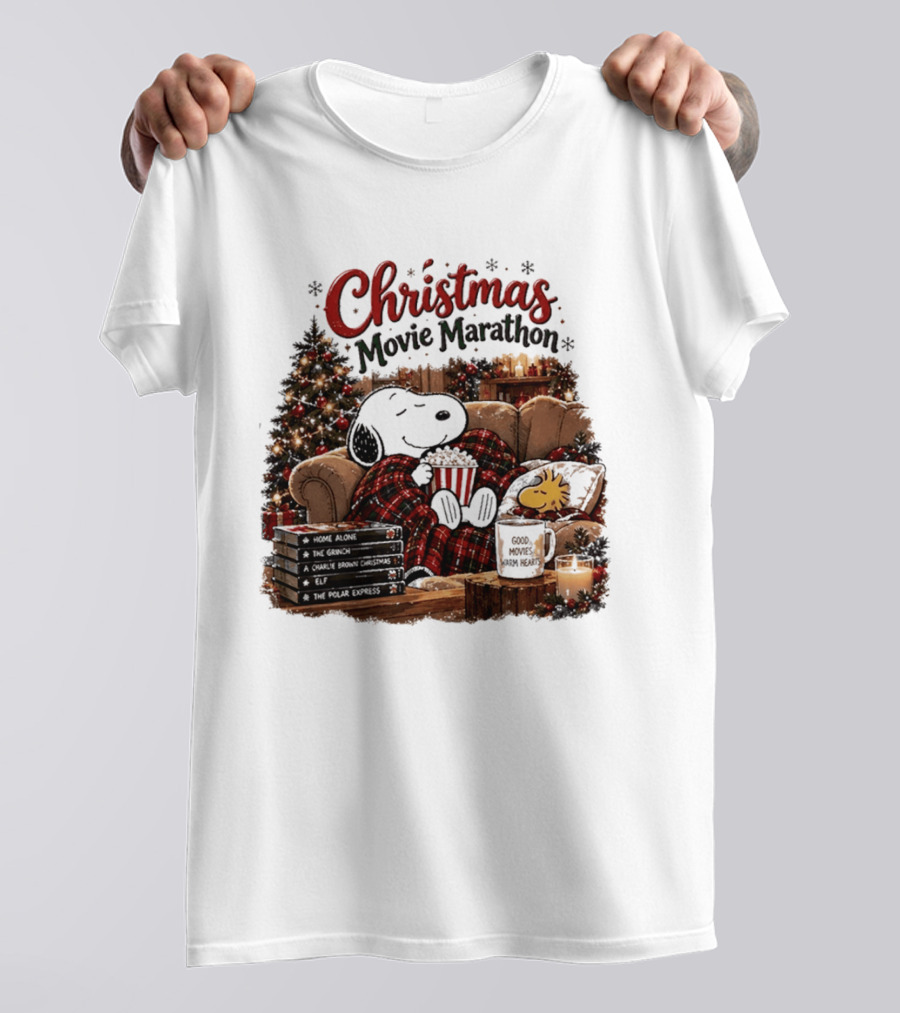 Christmas Movie Marathon Snoopy Popcorn Pajamas T-Shirt