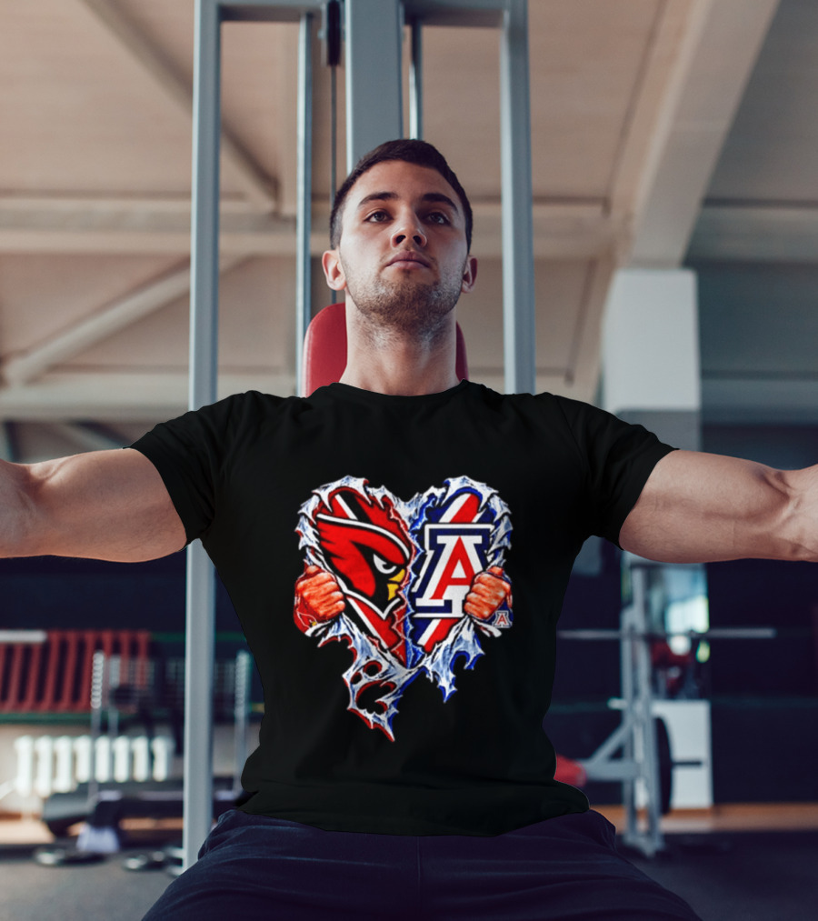 Arizona Cardinals And Wildcats Ripped Heart Dual Team Spirit T-Shirt