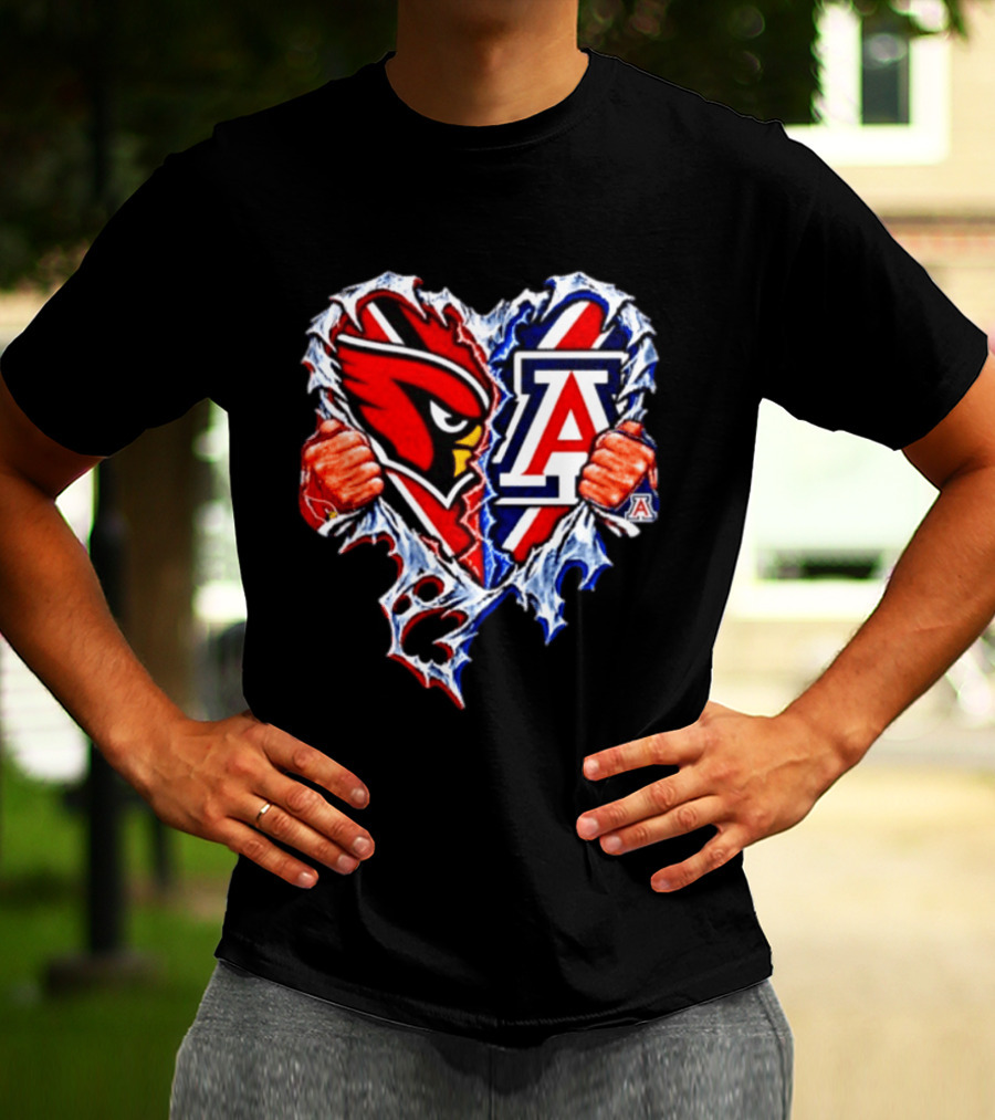 Arizona Cardinals And Wildcats Ripped Heart Dual Team Spirit T-Shirt