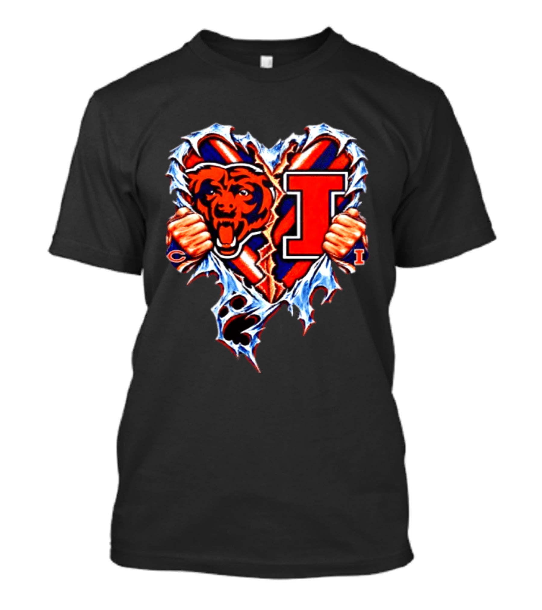 Chicago Bears Illinois Fighting Illini Heart Ripped Chest Mashup T-Shirt