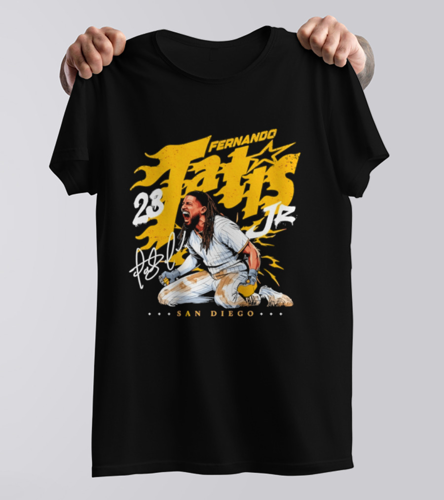 Fernando Tatis Jr 23 San Diego Padres Scream Slide Signature T-Shirt