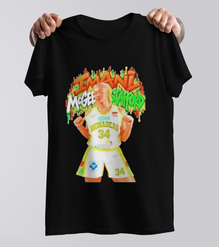 Imani McGee Stafford Monarcas 34 Basketball Player Vibrant Graffiti T-Shirt
