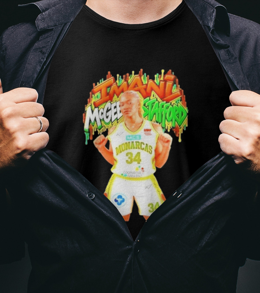 Imani McGee Stafford Monarcas 34 Basketball Player Vibrant Graffiti T-Shirt