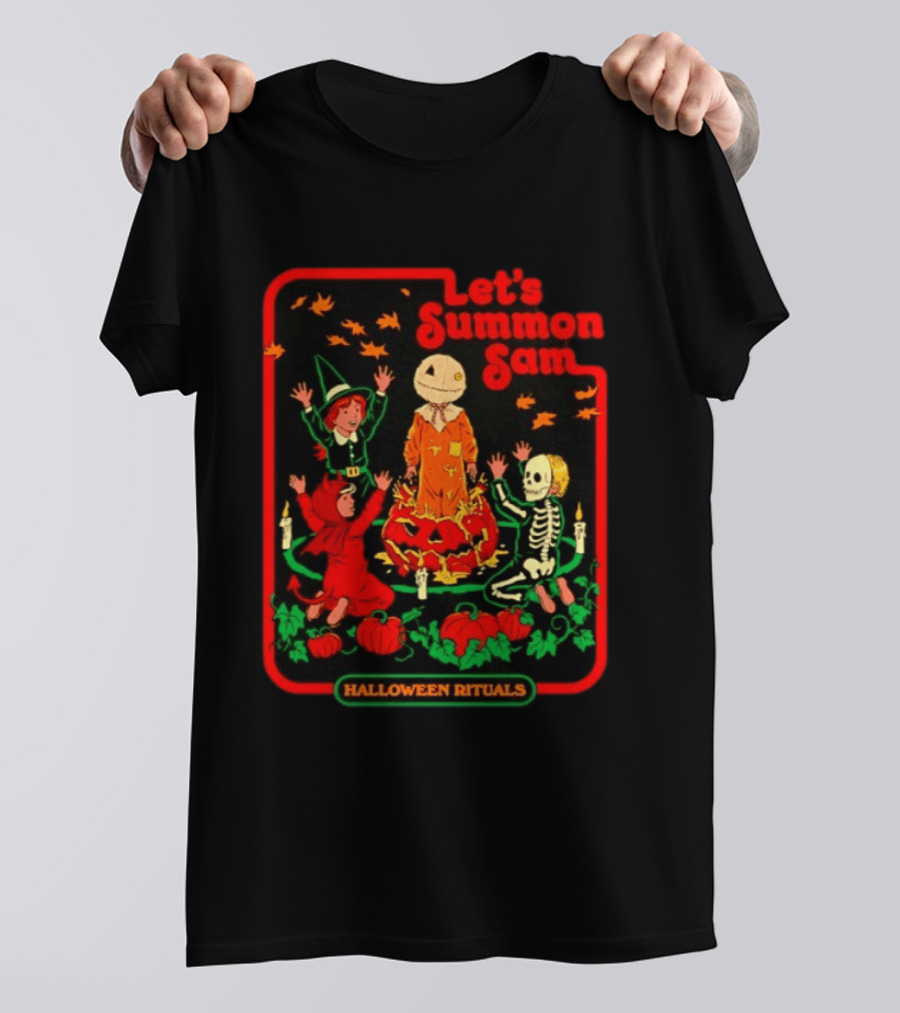 Let's Summon Sam Halloween Rituals Trick R Treat Pumpkin Skeleton Witch Magic T-Shirt
