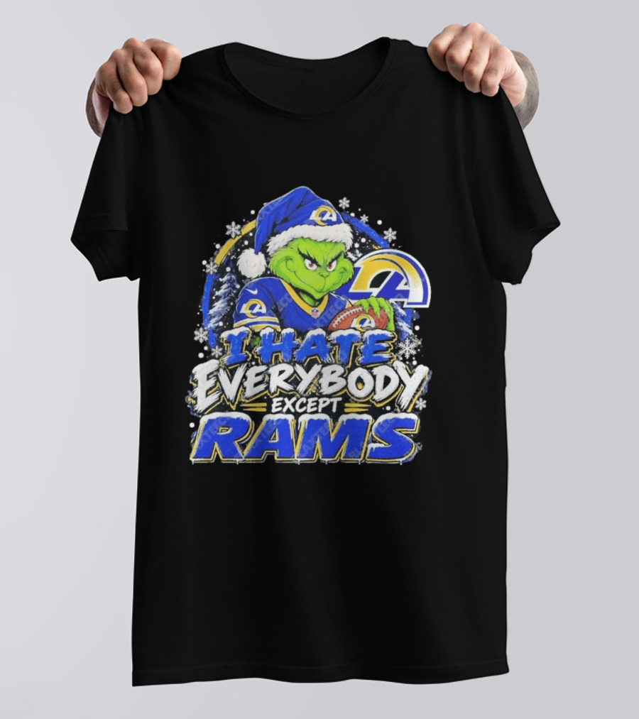 Los Angeles Rams Grinch I Hate Everybody Except Rams Holiday Fans T-Shirt