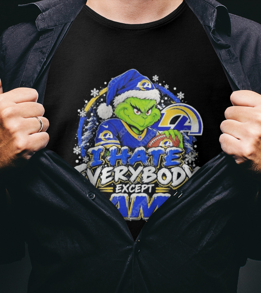 Los Angeles Rams Grinch I Hate Everybody Except Rams Holiday Fans T-Shirt