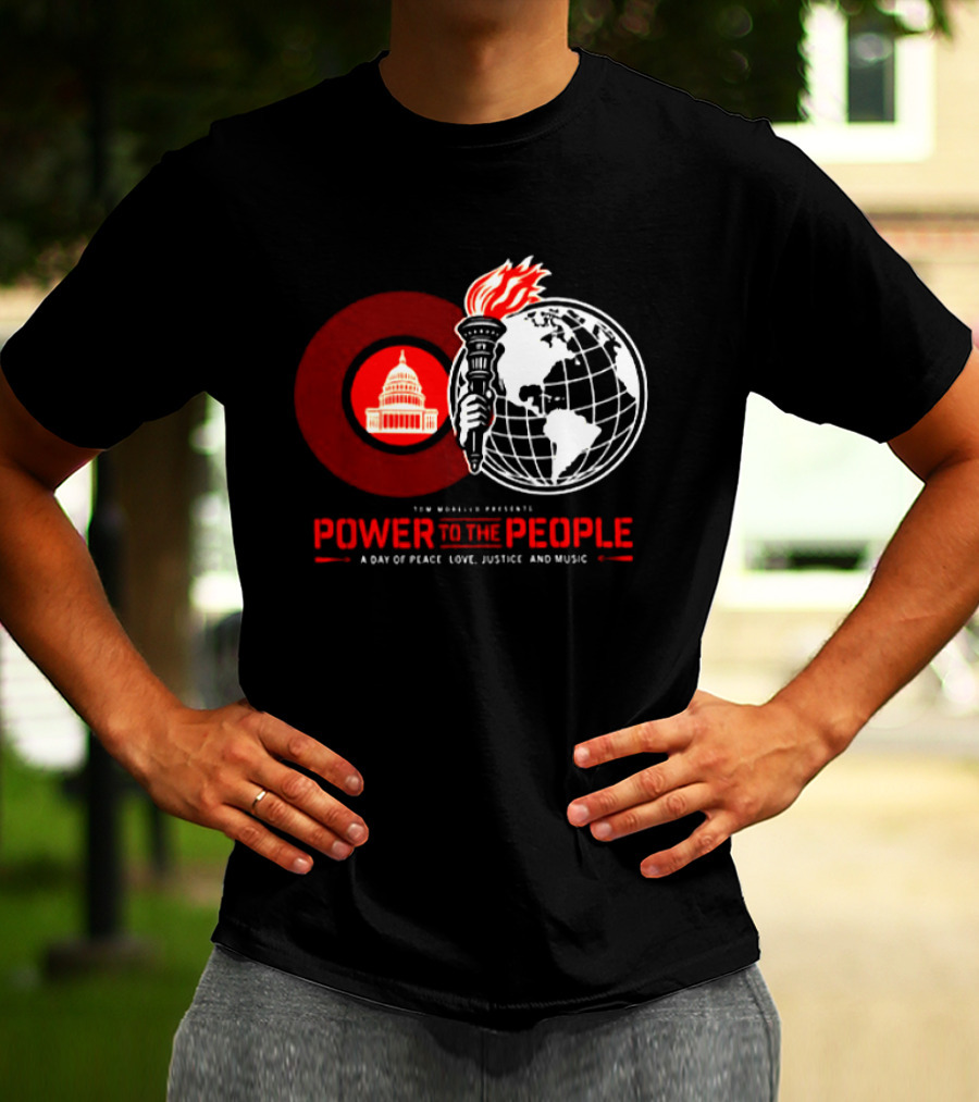 Power To The People 2026 Columbia MD October 3 Merriweather Post Pavilion Peace Love Justice And Music Capitol Building Torch Globe T-Shirt