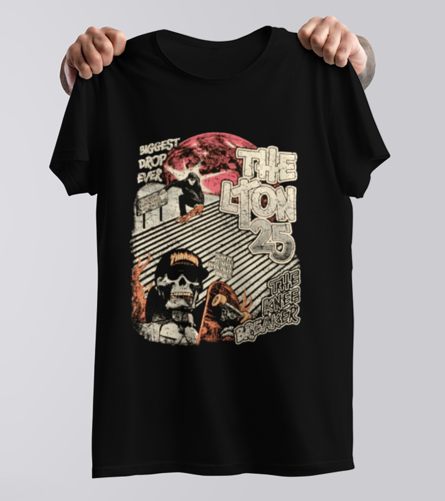 Biggest Drop Ever The Lyon 25 The Knee Breaker Skate Thrash T-Shirt