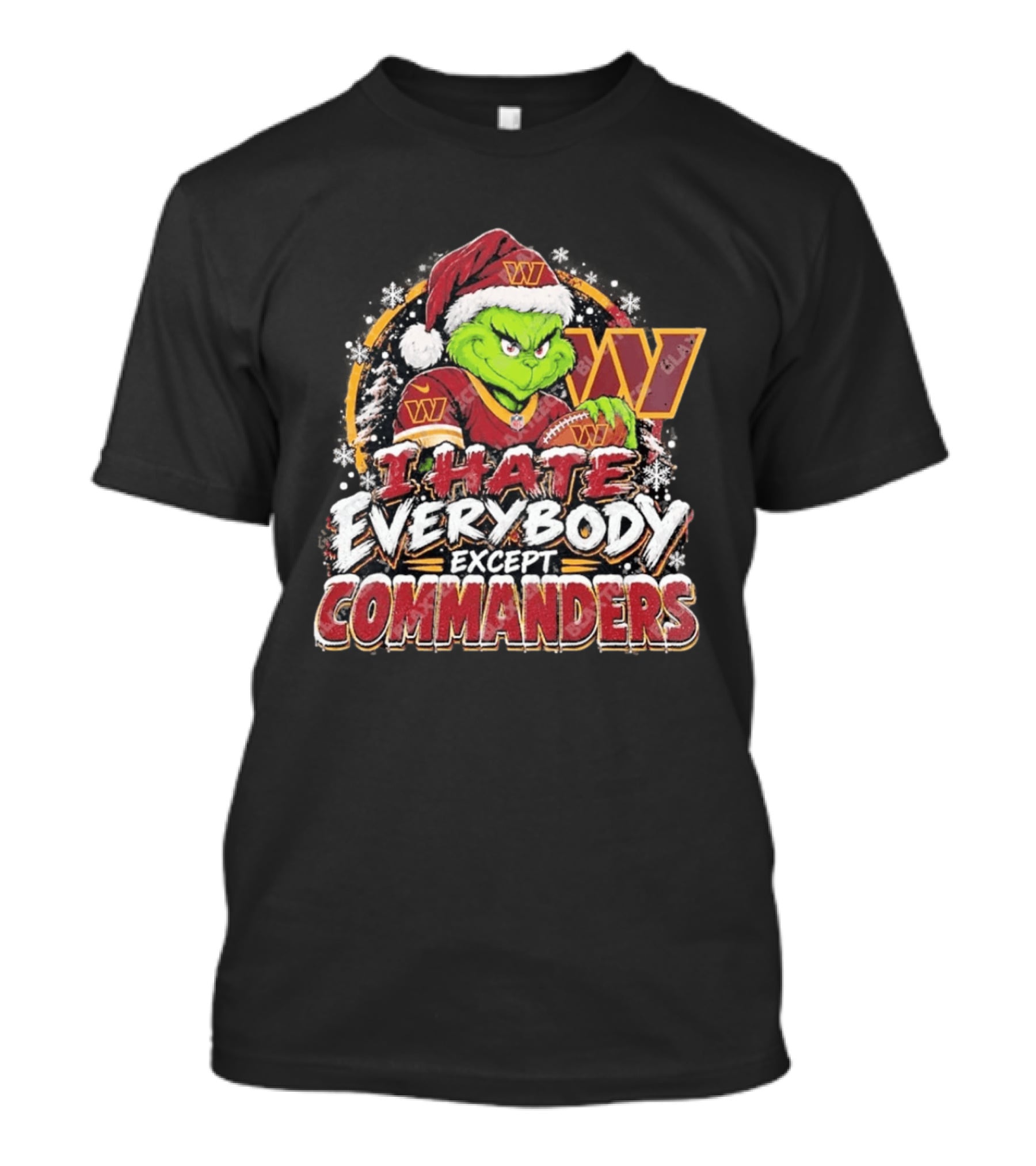Washington Commanders Grinch I Hate Everybody Except Commanders Fans Christmas Holiday T-Shirt