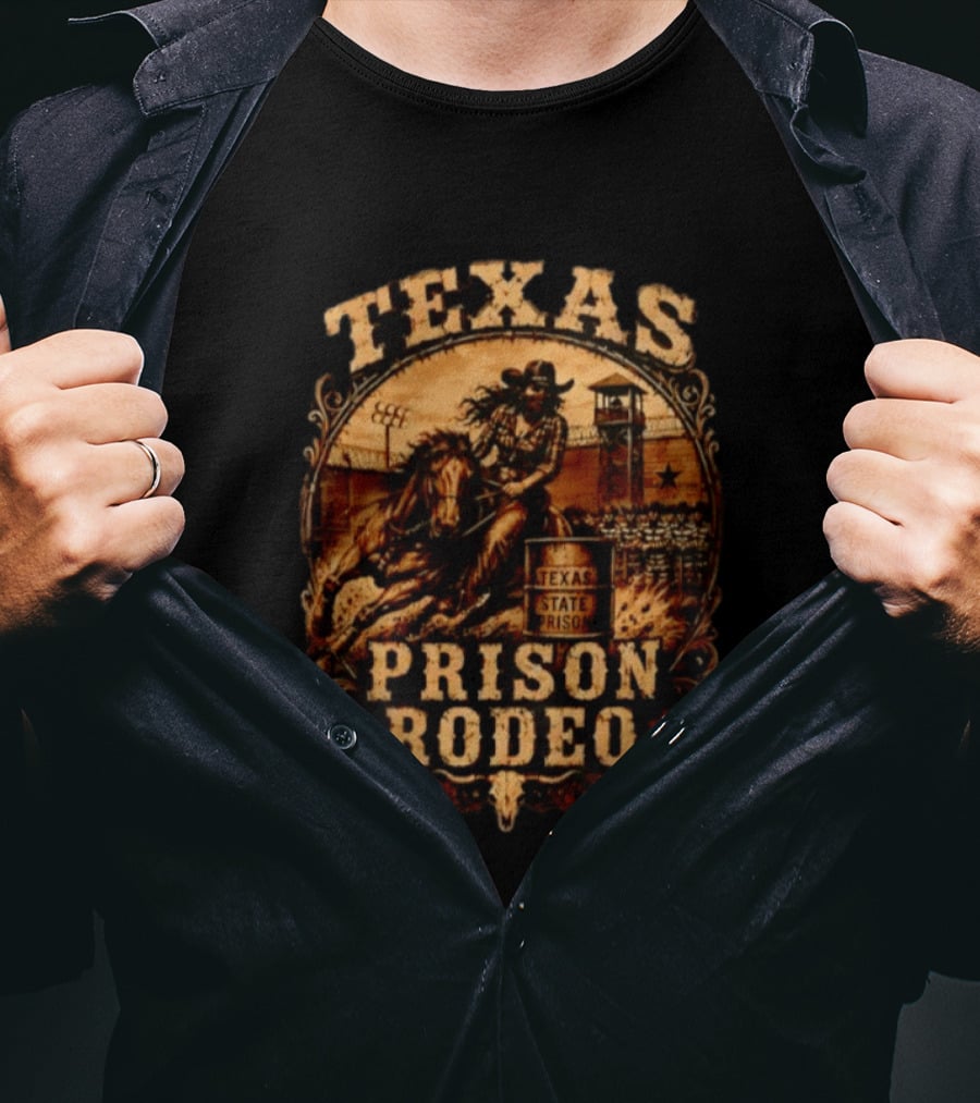 Texas State Prison Rodeo Cowgirl On Horse Western Scene T-Shirt