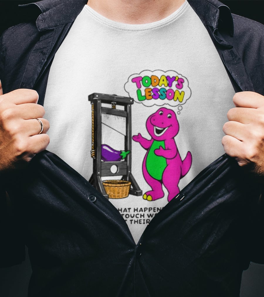 Today's Lesson Purple Dinosaur Guillotine Irony Consent Awareness T-Shirt