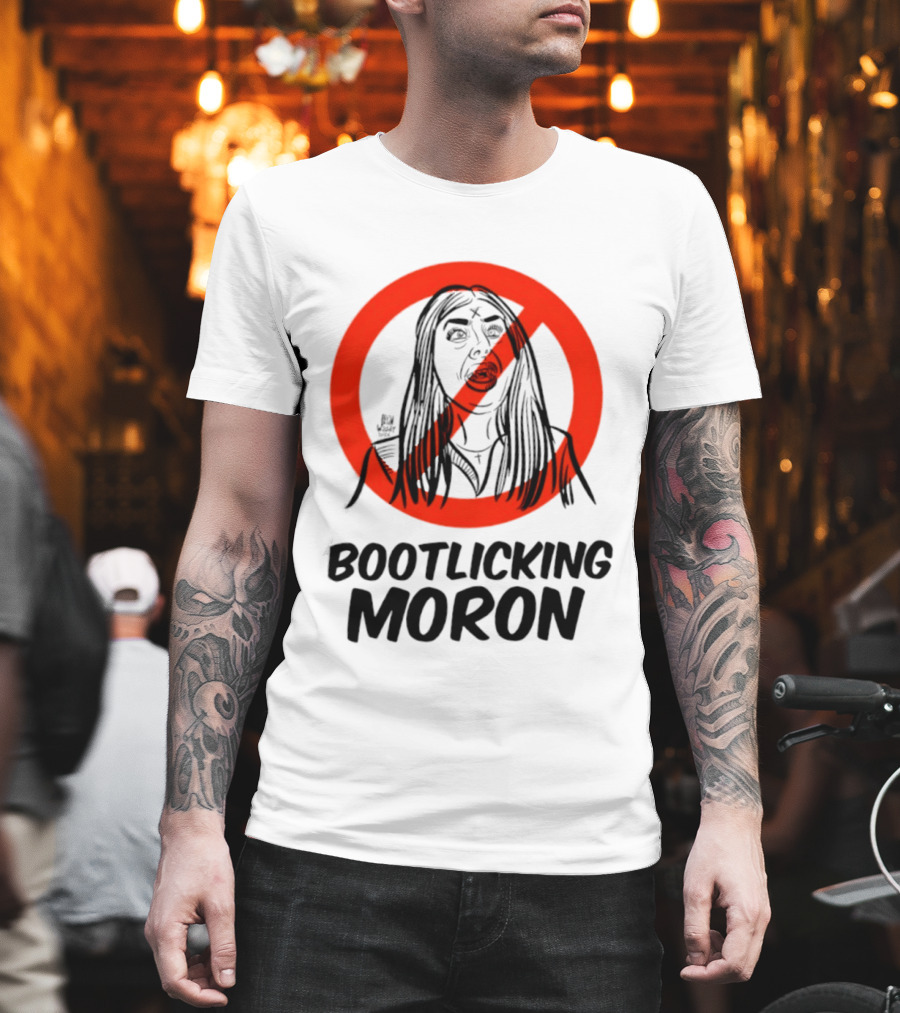 Bootlicking Moron Satire Political Red Circle Cross Line T-Shirt