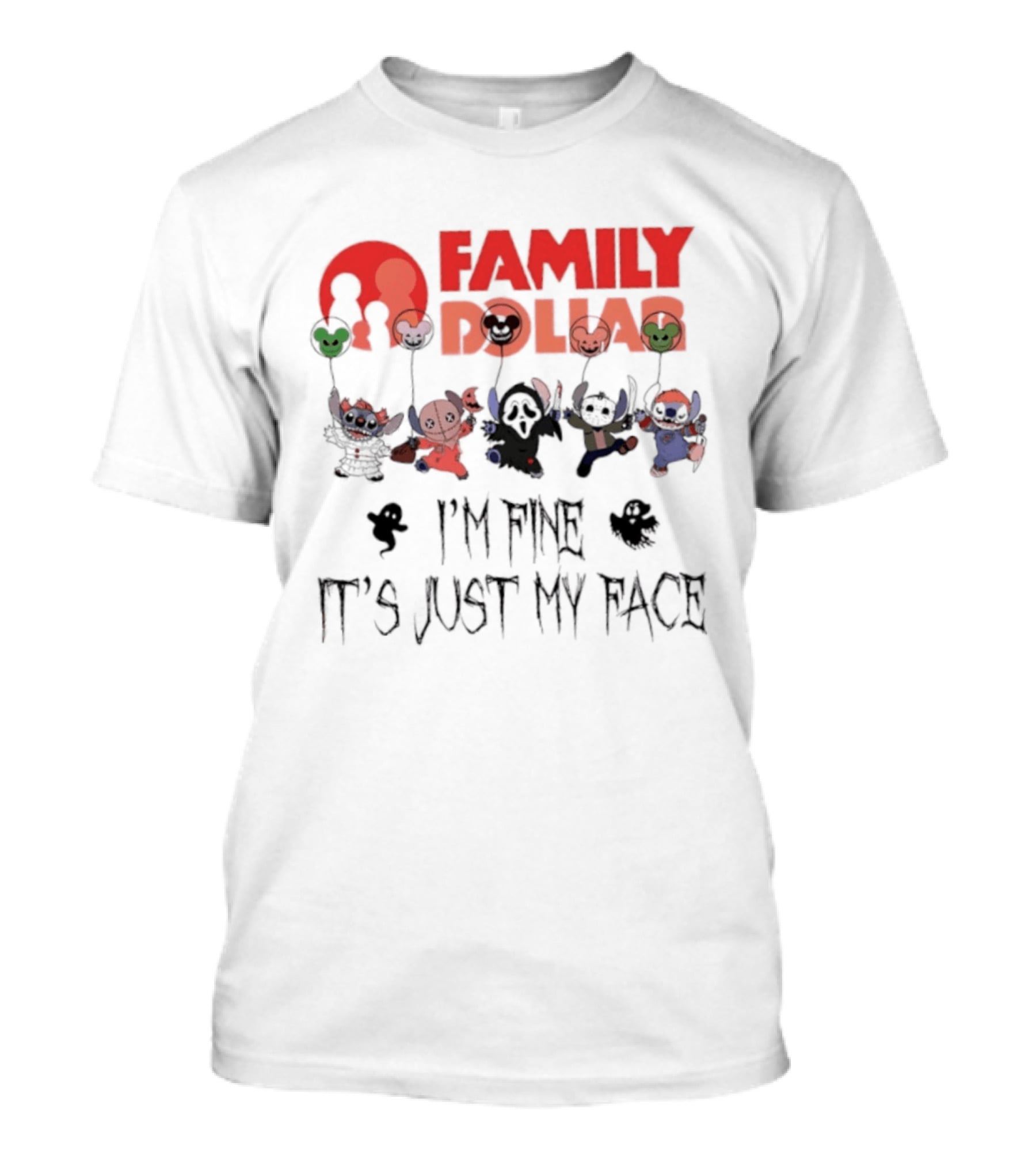 Family Dollar Stitch 2026 Halloween I'm Fine It's Just My Face T-Shirt