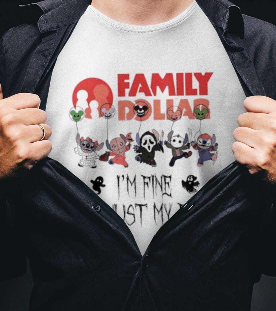Family Dollar Stitch 2026 Halloween I'm Fine It's Just My Face T-Shirt