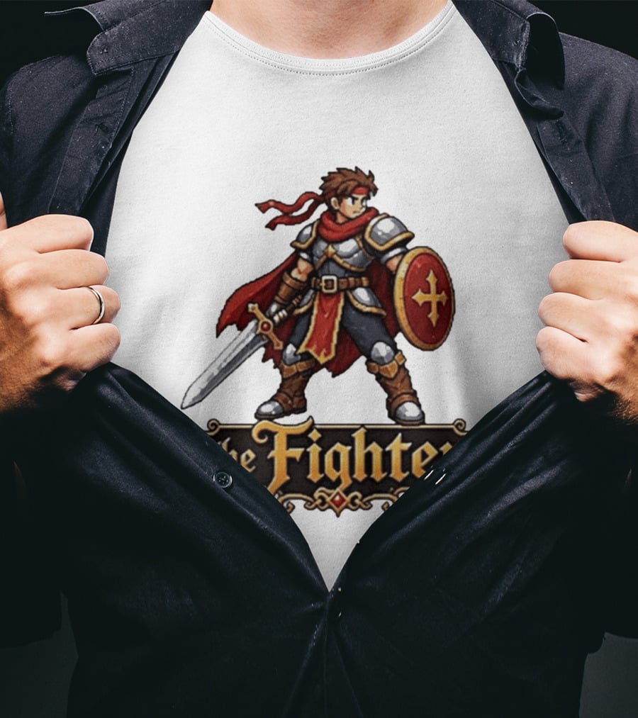 The Fighter Fantasy RPG Pixel Knight Sword And Shield Hero T-Shirt