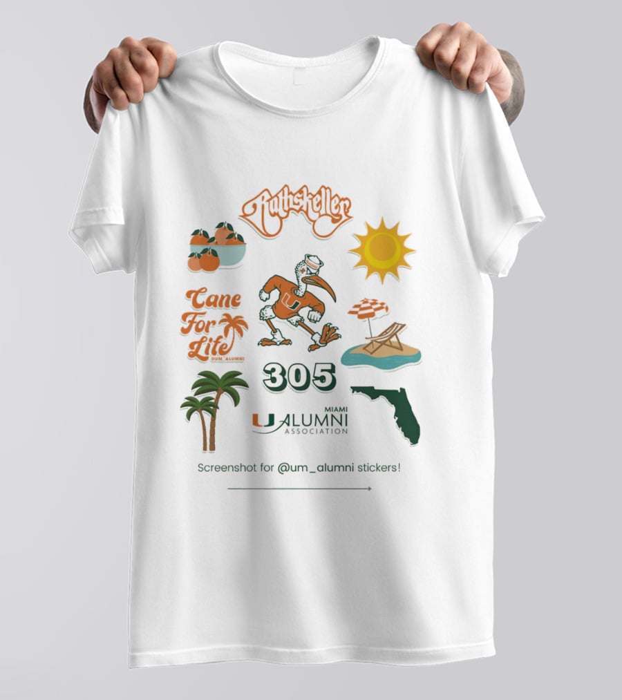 Miami Alumni Association Cane For Life 305 Florida Sun Beach Palms T-Shirt