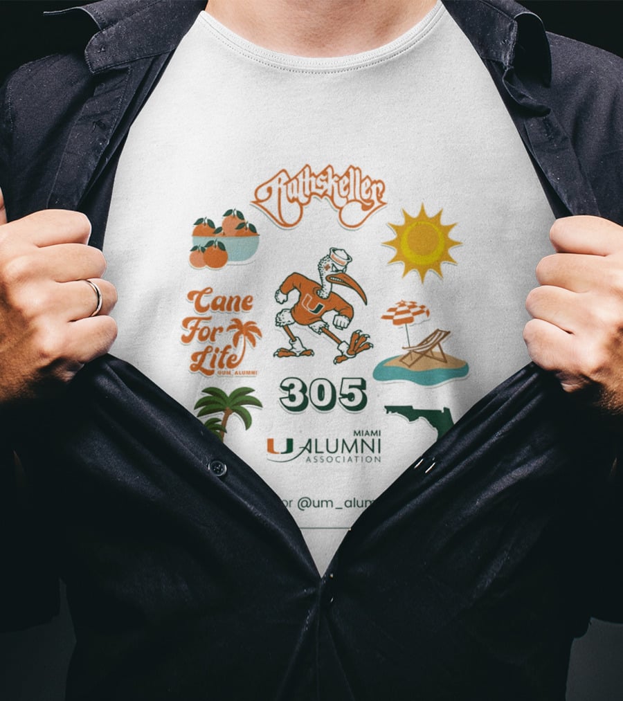Miami Alumni Association Cane For Life 305 Florida Sun Beach Palms T-Shirt