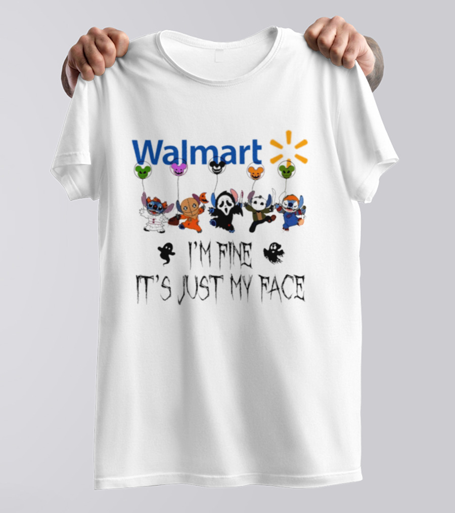 Walmart Stitch 2026 Halloween I'm Fine It's Just My Face Balloon Characters T-Shirt