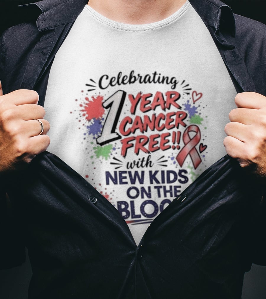 Celebrating 1 Year Cancer Free With New Kids On The Block Ribbon T-Shirt