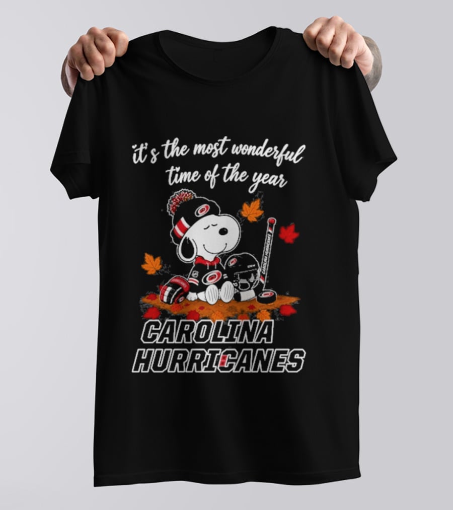 Carolina Hurricanes Snoopy Autumn Fall Football Most Wonderful Time Of The Year T-Shirt