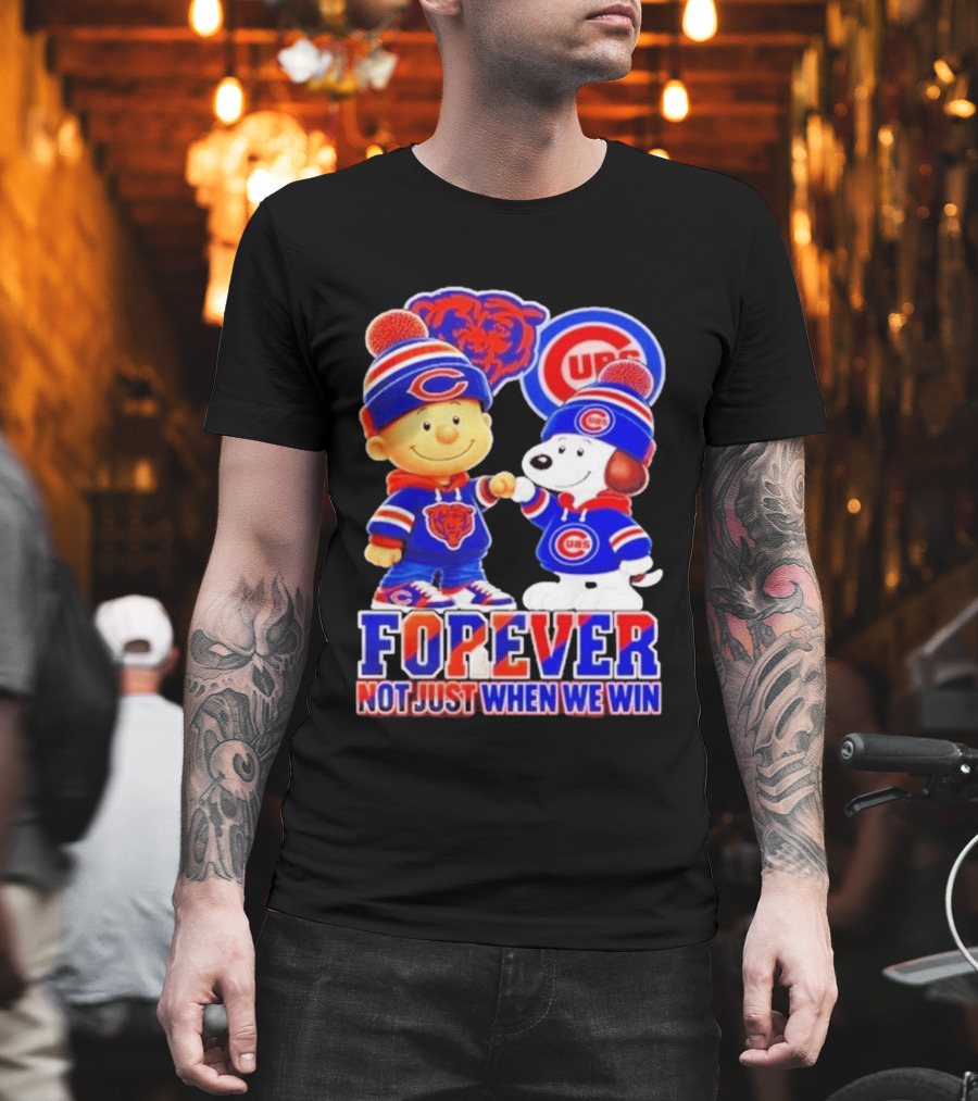 Charlie Brown Snoopy Fist Bump Chicago Bears Cubs Forever Not Just When We Win Football T-Shirt