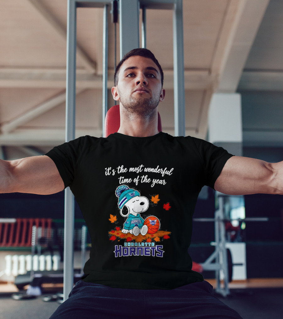 Charlotte Hornets Snoopy Autumn Football Most Wonderful Time Of The Year T-Shirt