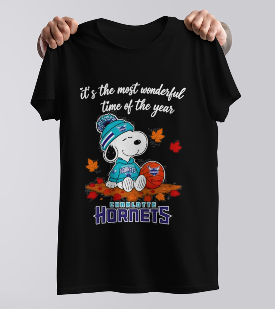 Charlotte Hornets Snoopy Autumn Football Most Wonderful Time Of The Year T-Shirt
