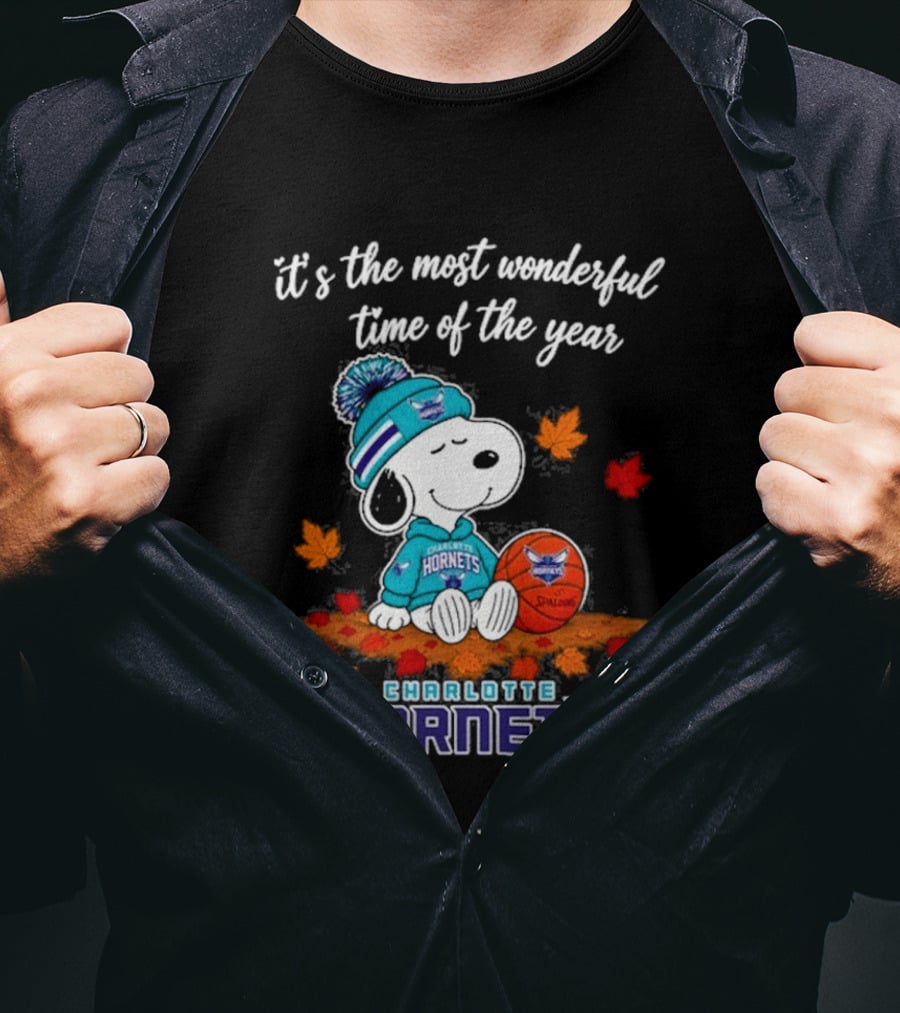 Charlotte Hornets Snoopy Autumn Football Most Wonderful Time Of The Year T-Shirt