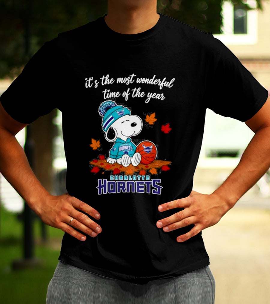 Charlotte Hornets Snoopy Autumn Football Most Wonderful Time Of The Year T-Shirt