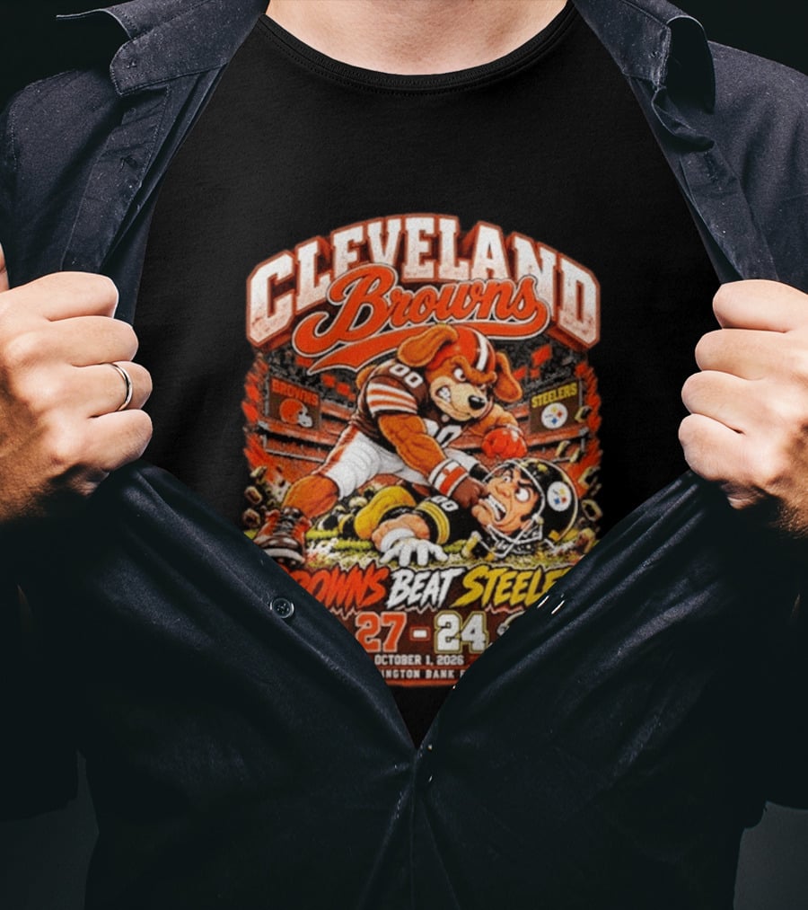 Cleveland Browns Beat Steelers 27 24 October 1 2026 Huntington Bank Field T-Shirt