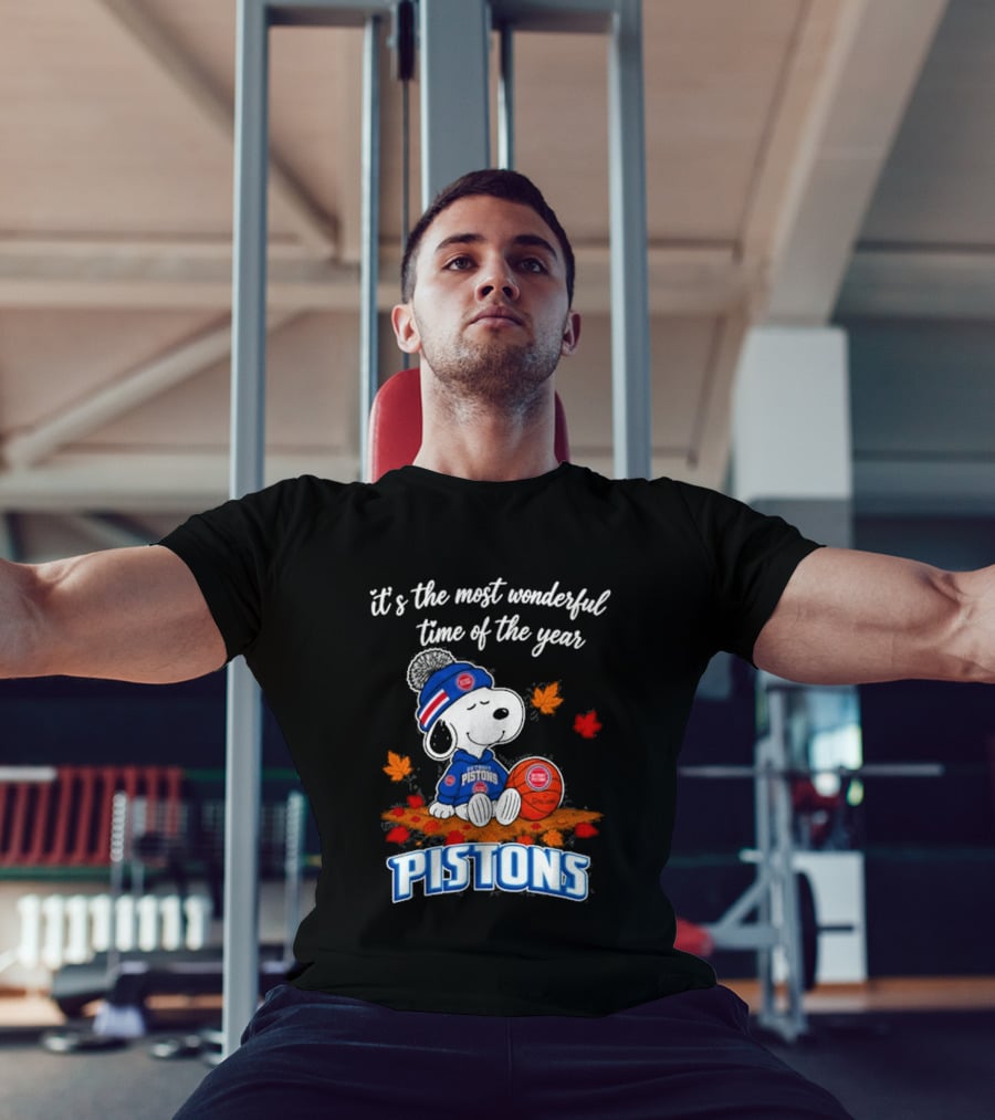 Detroit Pistons Snoopy Autumn Football It's The Most Wonderful Time Of The Year T-Shirt