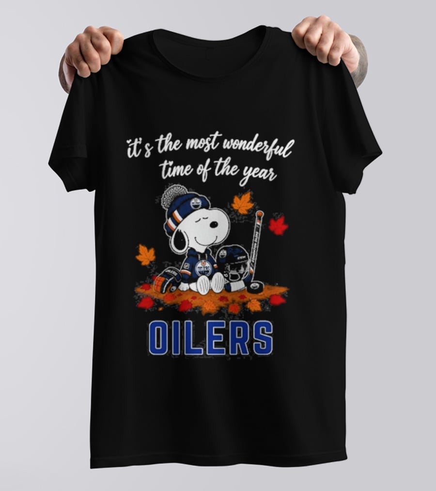 It's The Most Wonderful Time Of The Year Edmonton Oilers Snoopy Autumn Football T-Shirt