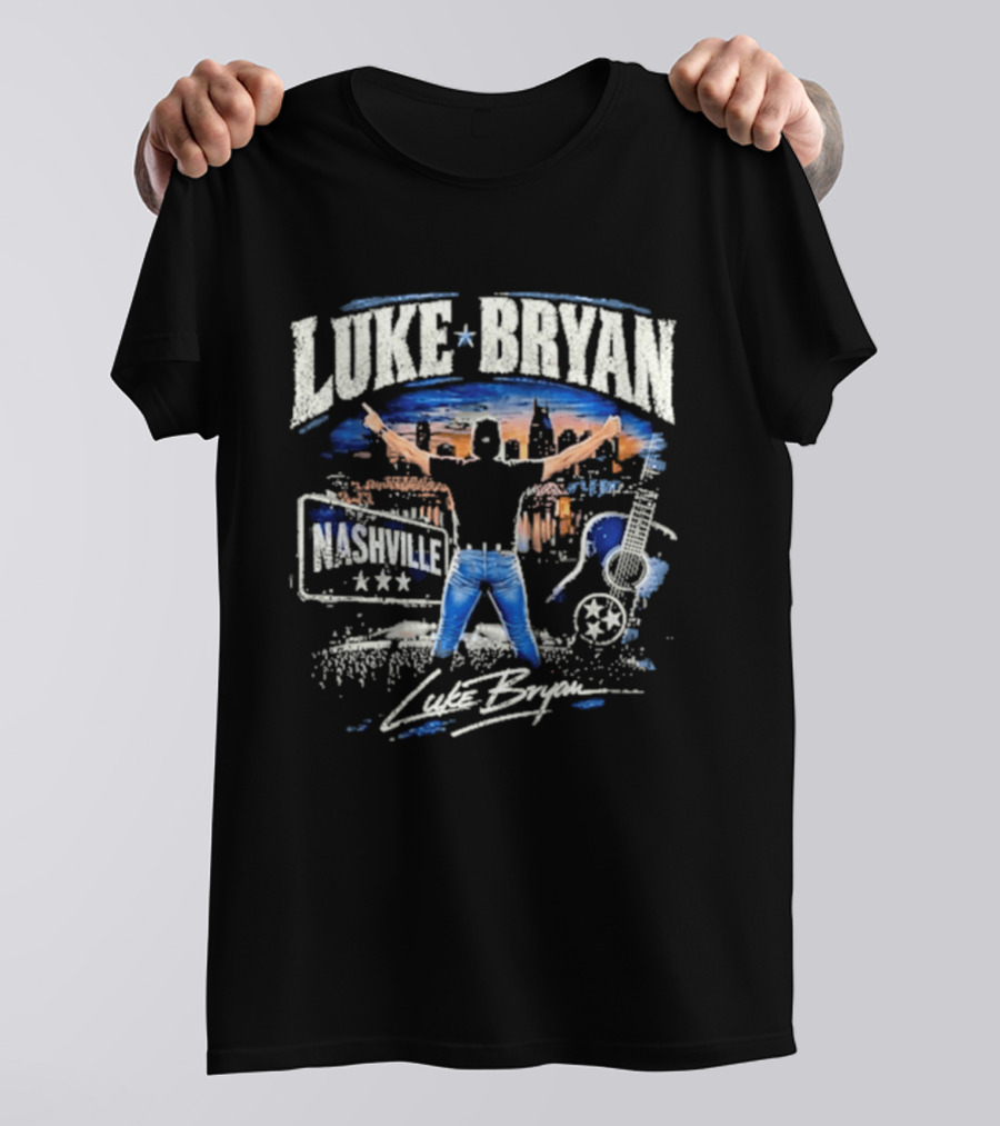 Luke Bryan Nashville Concert Country Music Vibes With Guitar And Signature T-Shirt
