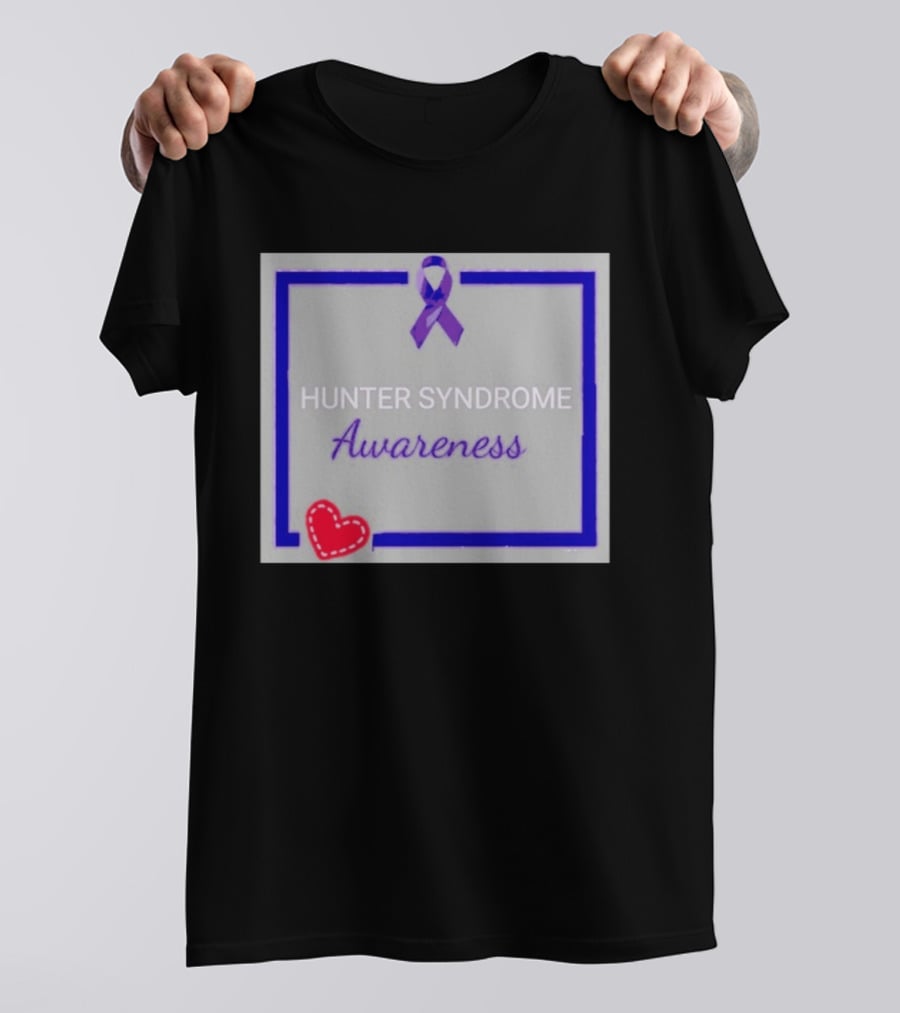 Hunter Syndrome Awareness Purple Ribbon And Heart Symbolization T-Shirt