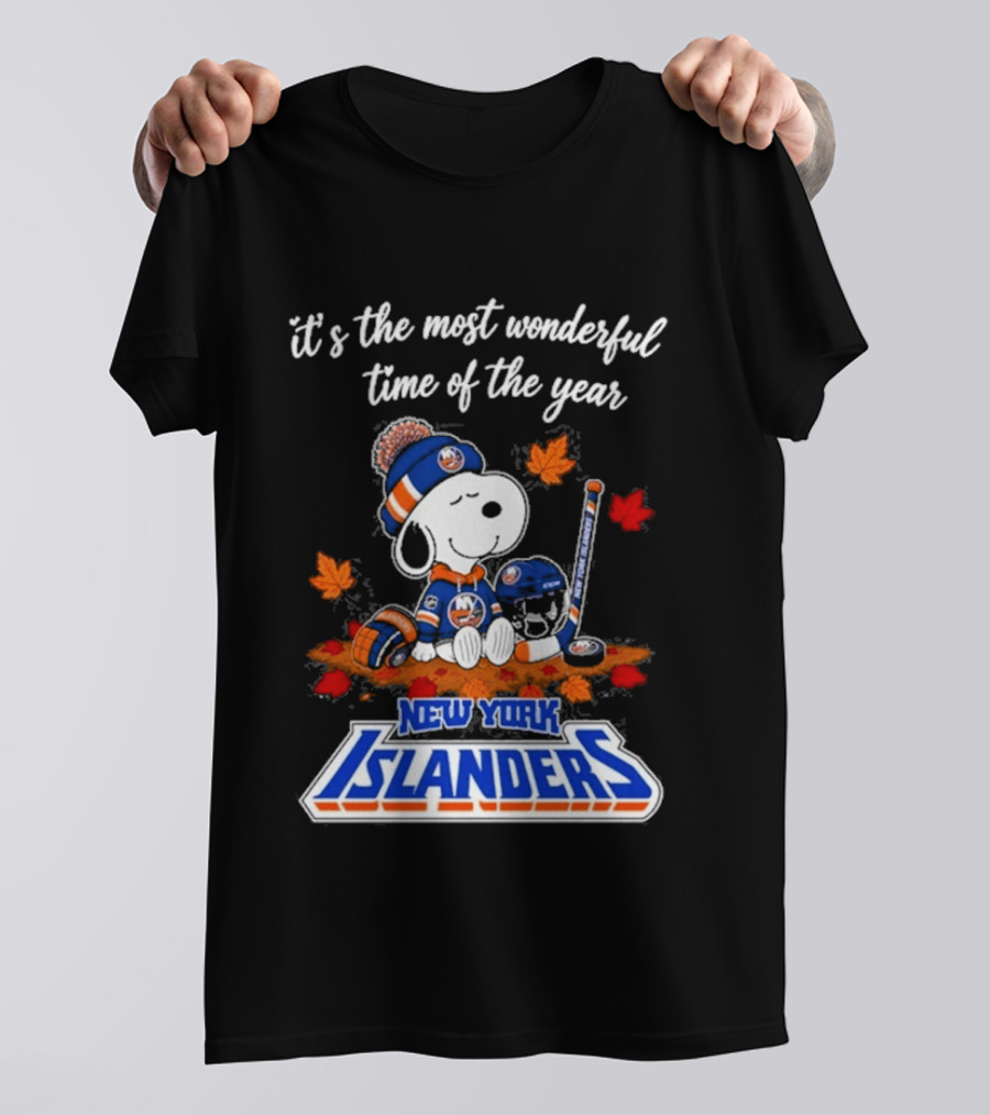 New York Islanders Snoopy Hockey Fall Autumn Most Wonderful Time Of The Year T-Shirt
